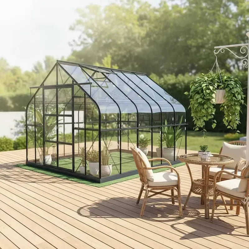 Genuine Brand Thickened Glass Large Walk-in Greenhouse with Strong Aluminum Frame and Double-Layer Curved Design for Garden