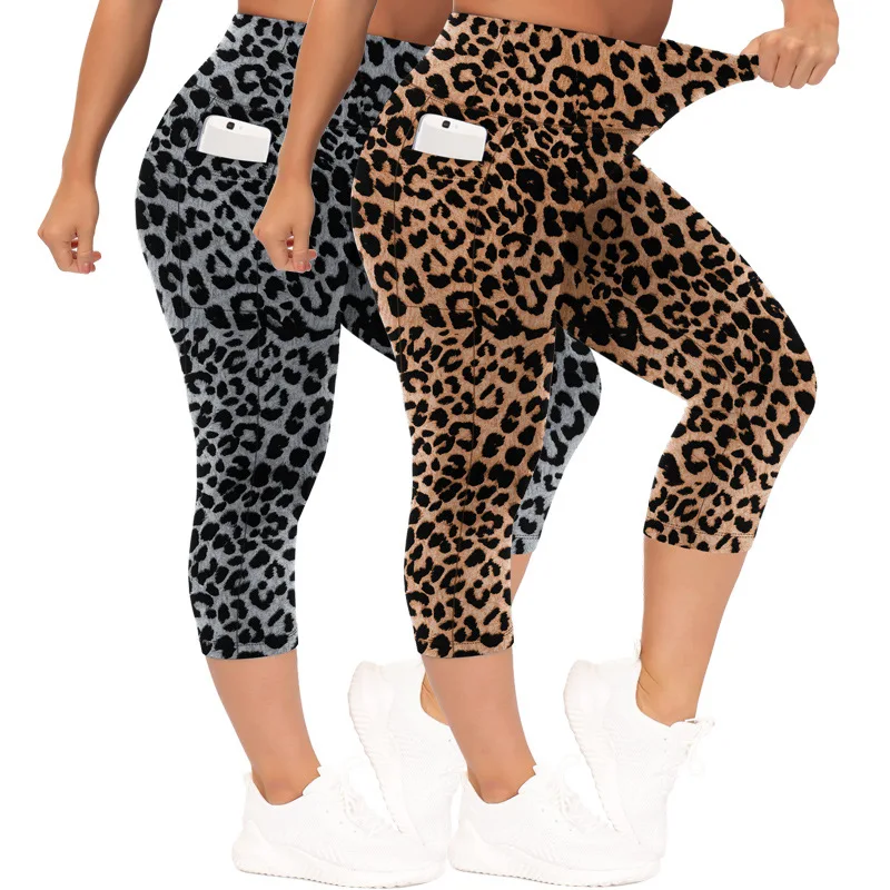 

Летние леггинсы для йоги с леопардовым принтом, с высокой талией, утягивающие, для бега и фитнеса, эластичные