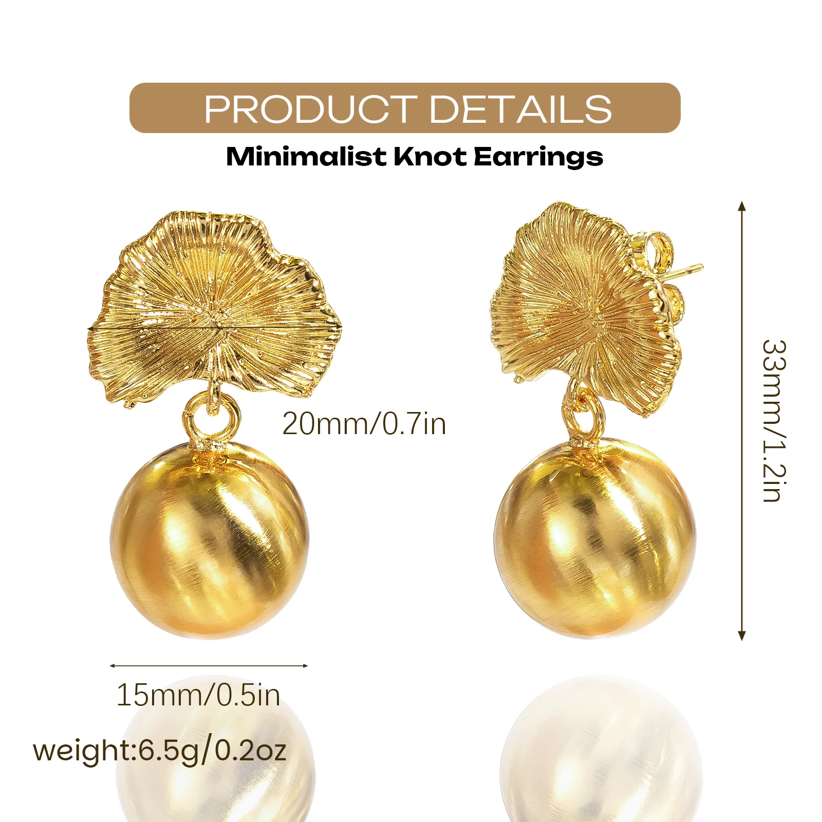 YTJX Gold Color Round Ball Drop Earrings Hight Quality 18K Gold Plated Piercing Earring For Women Elegant Party Jewelry Gifts
