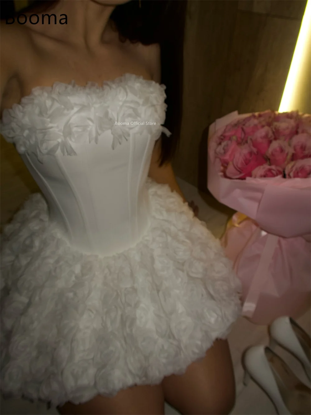 Booma A-Line sin tirantes flores Mini vestidos de novia elegantes sin mangas vestido de novia Simple hecho a medida 2025