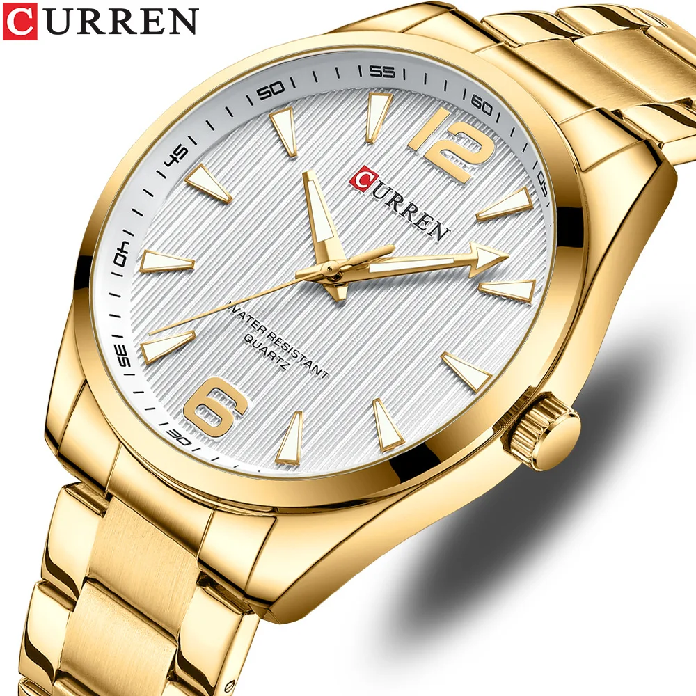 CURREN 8434 นาฬิกาผู้ชายเงินทองสีดําสแตนเลสแฟชั่นธุรกิจนาฬิกาควอทซ์