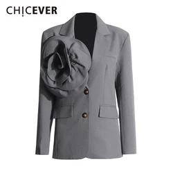 CHICEVER Patchwork Appliques Slimming Blazers For Women Notched Collar Long Sleeve Temperament Tunic Blazer Female Clothing New