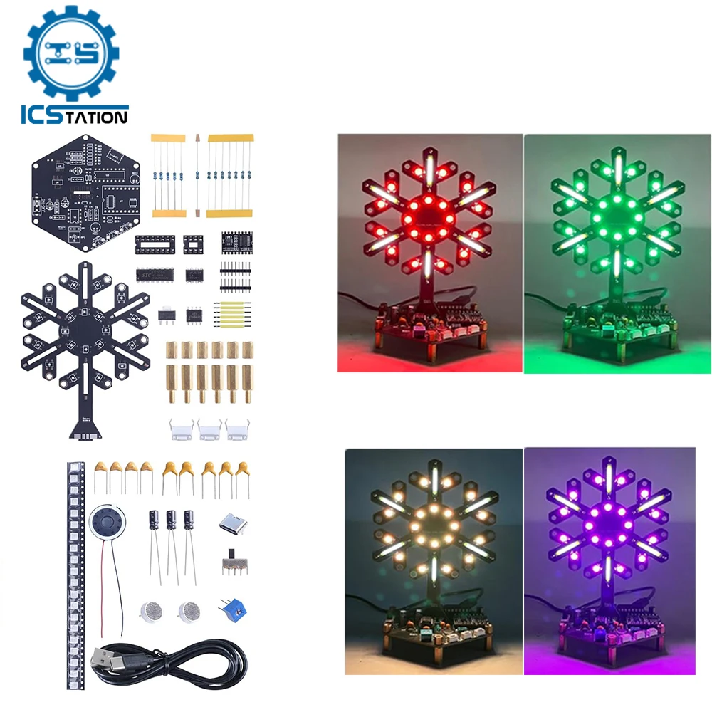 音声制御スノーフレークライトdiyはんだ付けプロジェクト-ws2812b-rgb-led電子キット（音楽反応モードと静的モード付き、ティーン向け）