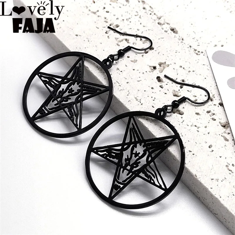 Goth Satan invertiert Pentagramm Ziege Kopf Tropfen Ohrring für Frauen Edelstahl okkulten Satan Baphomet Ohrringe Schmuck Geschenk
