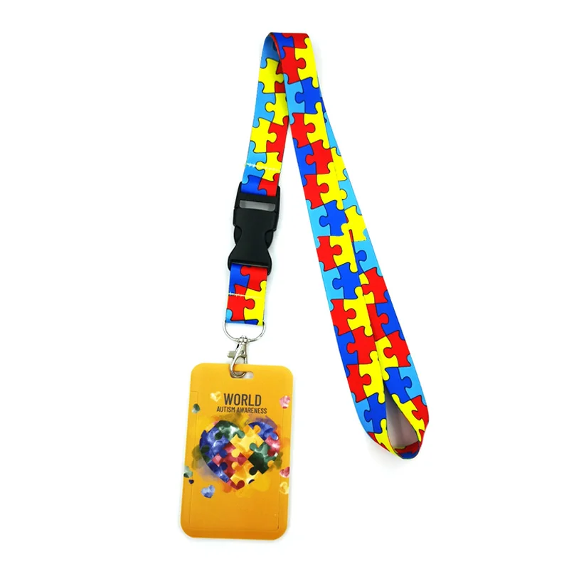 Autism pattern Orange Neck Strap Lanyard keychain Mobile Phone Strap ID Badge Holder Rope Key Keyrings Accessory Webbing Ribbons