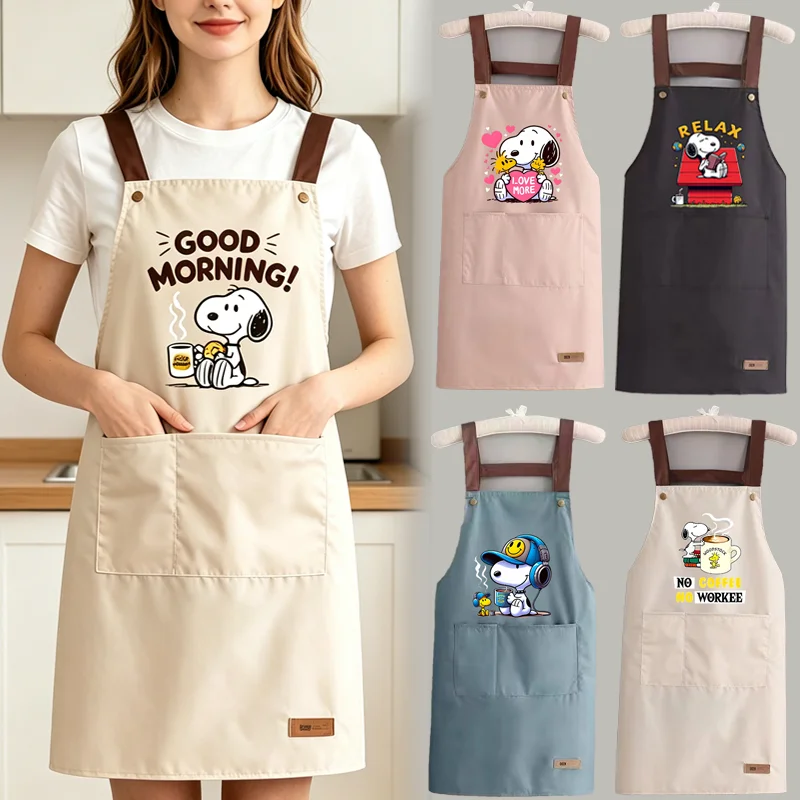 Snoopys Apron Cartoon House Baking Restaurant Barbecue Coffee Aprons Women Man Waterproof Oil Resistant Sleeveless Pinafore Gift