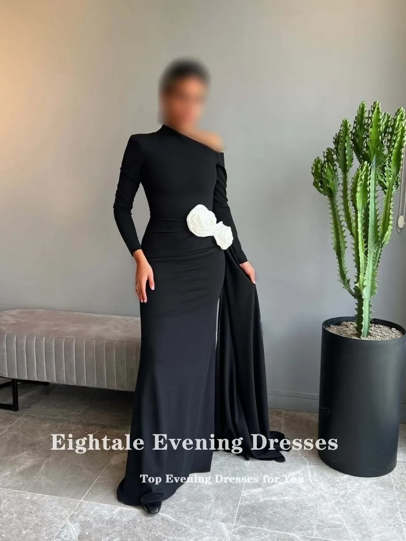 Eightale Arabic Evening Dress One Shoulder 3D Flowers Long Sleeves Prom Gown Customized Wedding Party Dress Mermaid