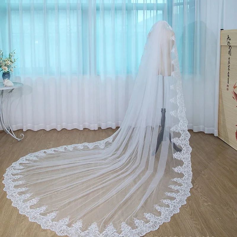

White Ivory Bridal Veil Lace Edge Long Wedding veils Wedding accessories Bride mariage Voile mariage