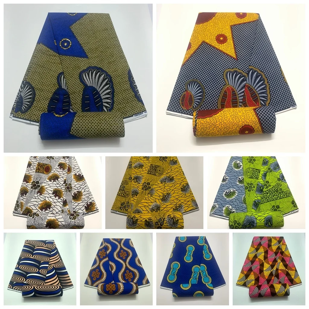 

New Hot Sale African Wax Fabric Cotton Material Nigerian Ankara Block Prints Batik soft High Quality tissus Sewing Cloth 6yards