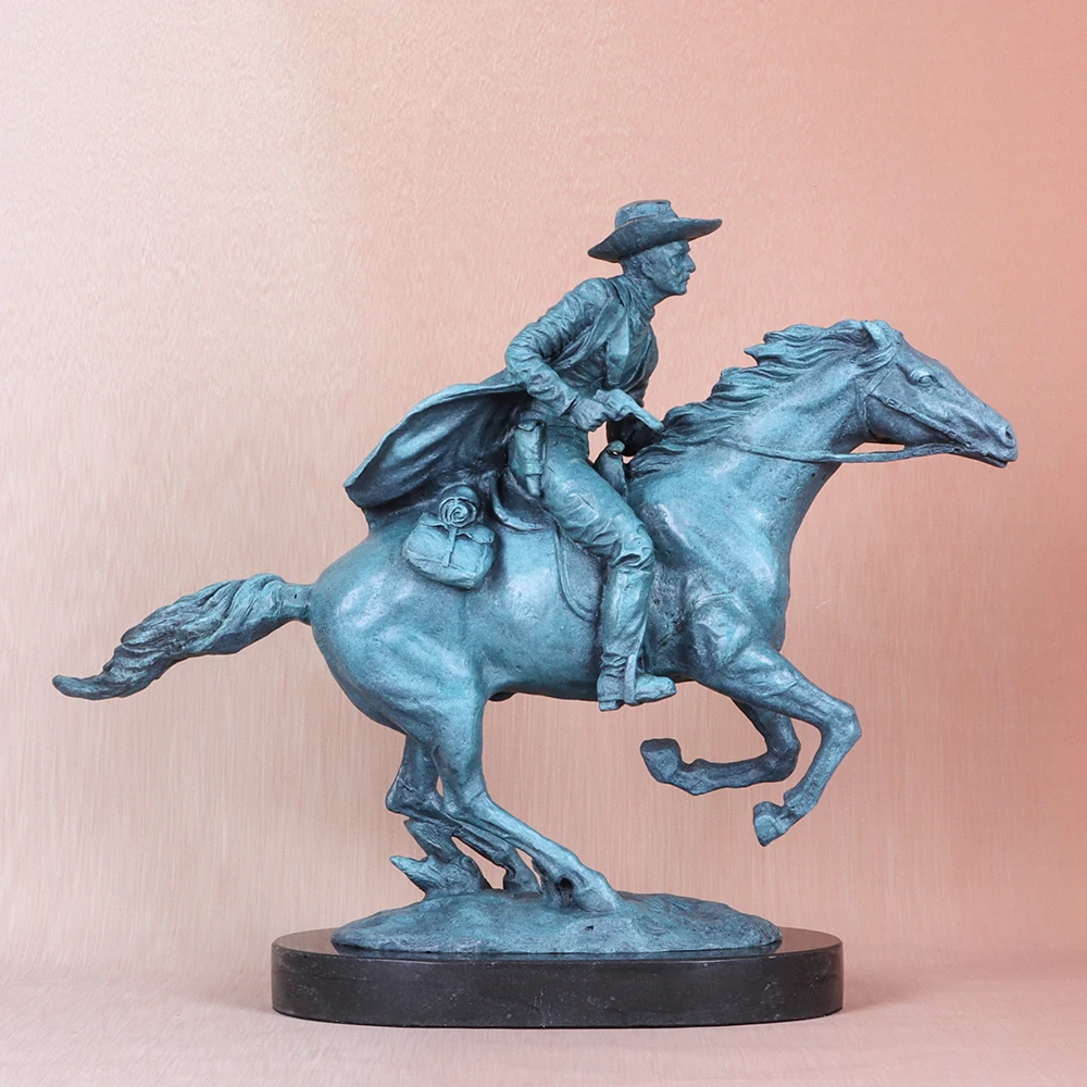 Bronze Western Cowboy Statue Replica Remington Signed Sculpture Collectible Figurine Home Decor Large