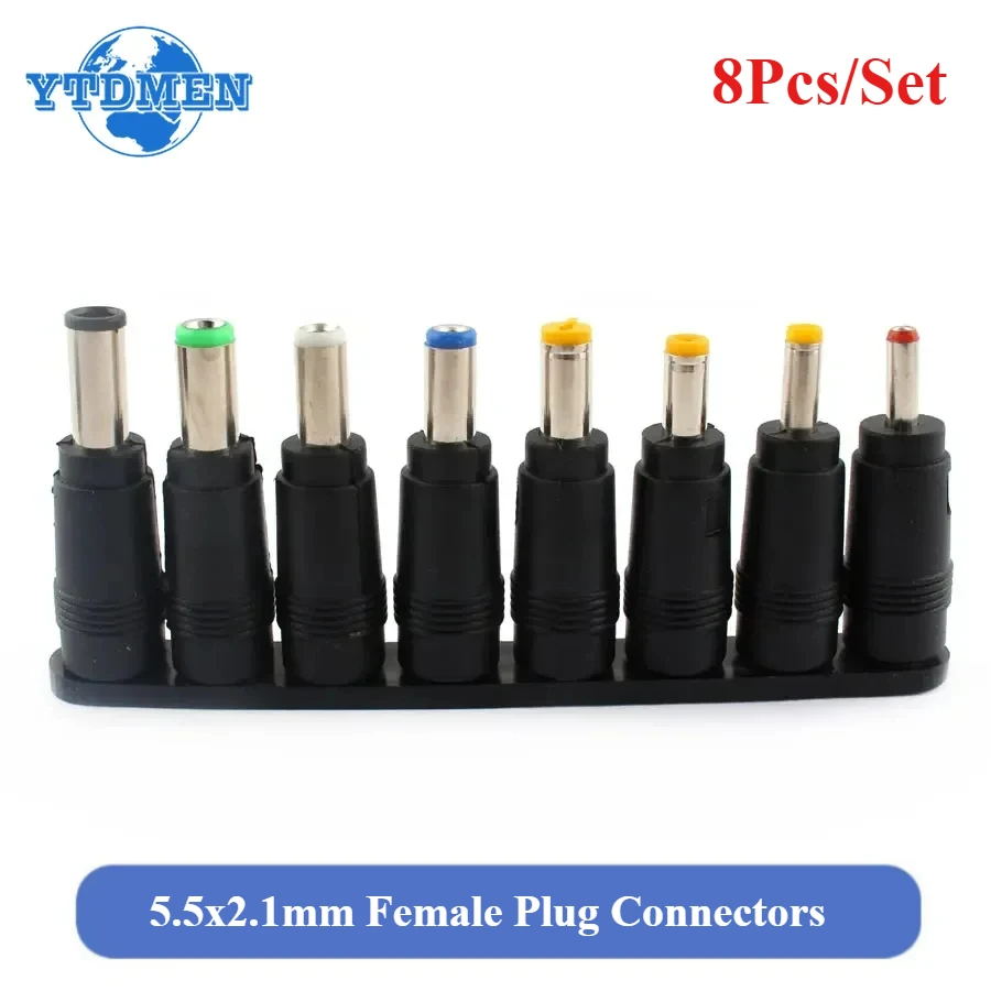 8Pcs DC Power Female Jack Plug Adapter Connectors 5.5 X 2.1MM TO 6.3 6.0 5.5 4.8 4.0 3.5mm 2.5 2.1 1.7 1.35mm Male Power Adaptor