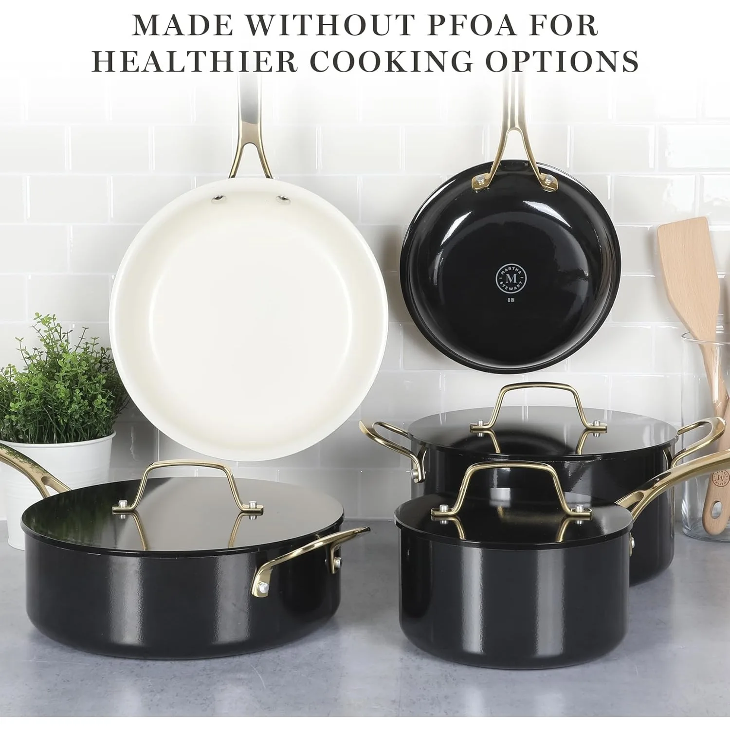 Martha Stewart Galway Premium Nonstick PFA Free Ceramic Interior 10 Piece Heavy Gauge Enamel Aluminum Pots and Pans Cookware Set