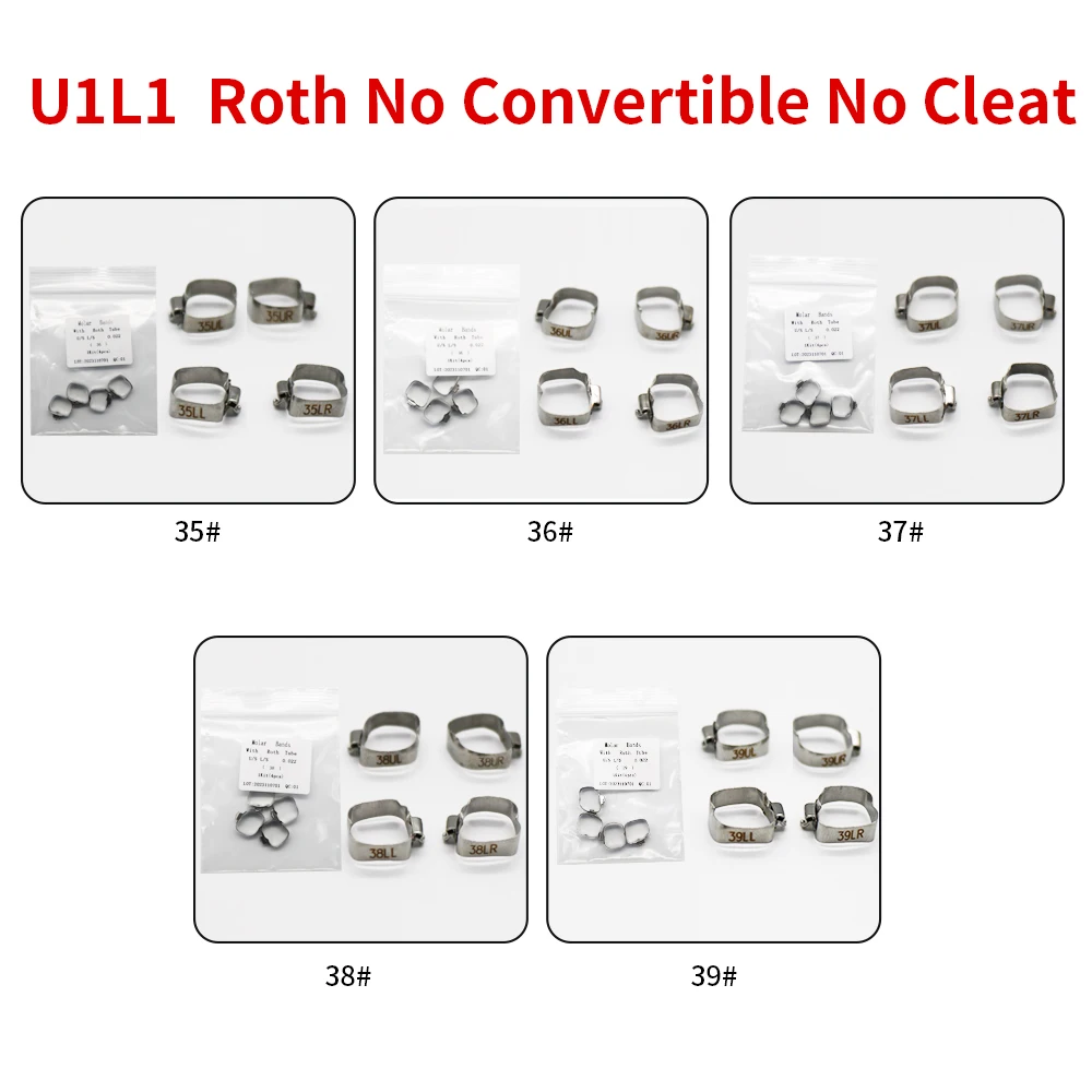 4 Pcs/Pack U1L1 Roth Molar Band With Single Tube 022 No-Convertible Buccal Tube Without Cleat