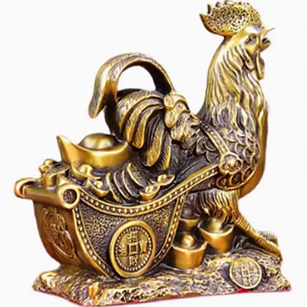 

Pure copper auspicious and auspicious living room and office decoration, copper money chicken pull ingot car ornaments