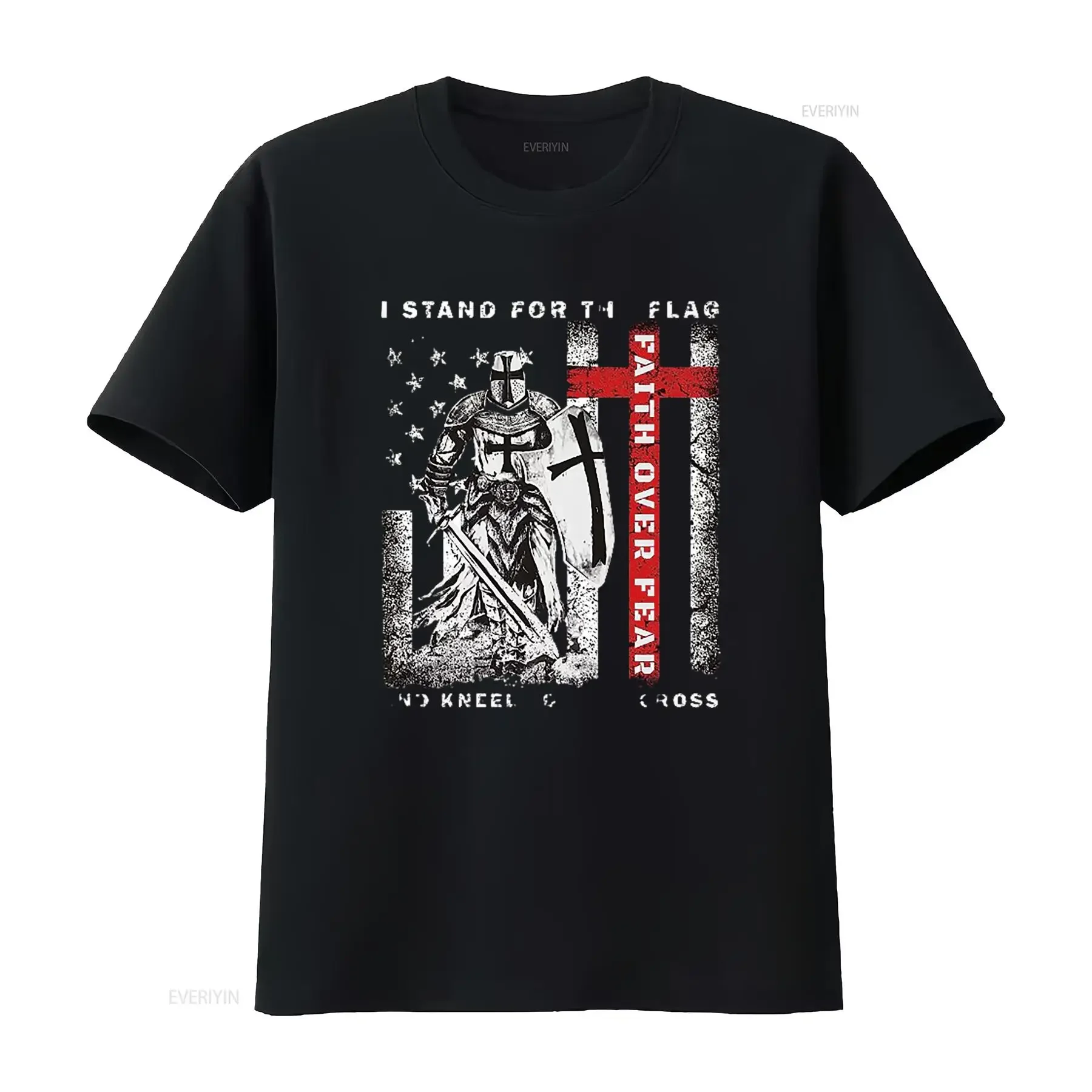 

Faith Over Fear American Flag Knight Templar Premium T Shirt Black 2X Large vintage Washed Versatile Stretched Soft Slightly