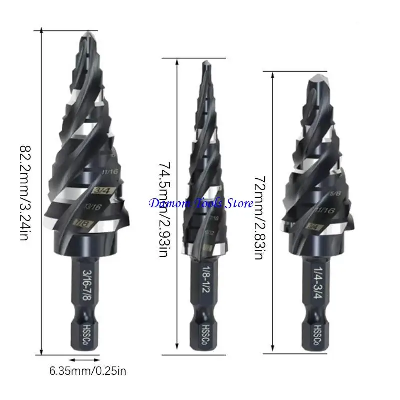 57be 3PCS Bước khoan bits thép tốc độ cao Unibits Bits Set for tấm kim loại