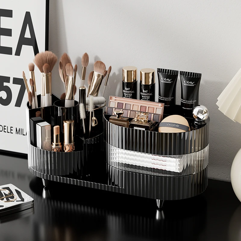 The Desktop Can Be Rotated Cosmetics Storage Box, Dresser Large Capacity Makeup Brush, Eyeshadow And Lipstick Compartment Shelf