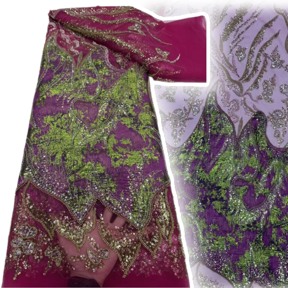 

Purple Luxury High-end Beaded Fabric Heavy Sequins Embroidery Fabric Fashion French Tulle Mesh Lace Fabric for Wedding CC1281