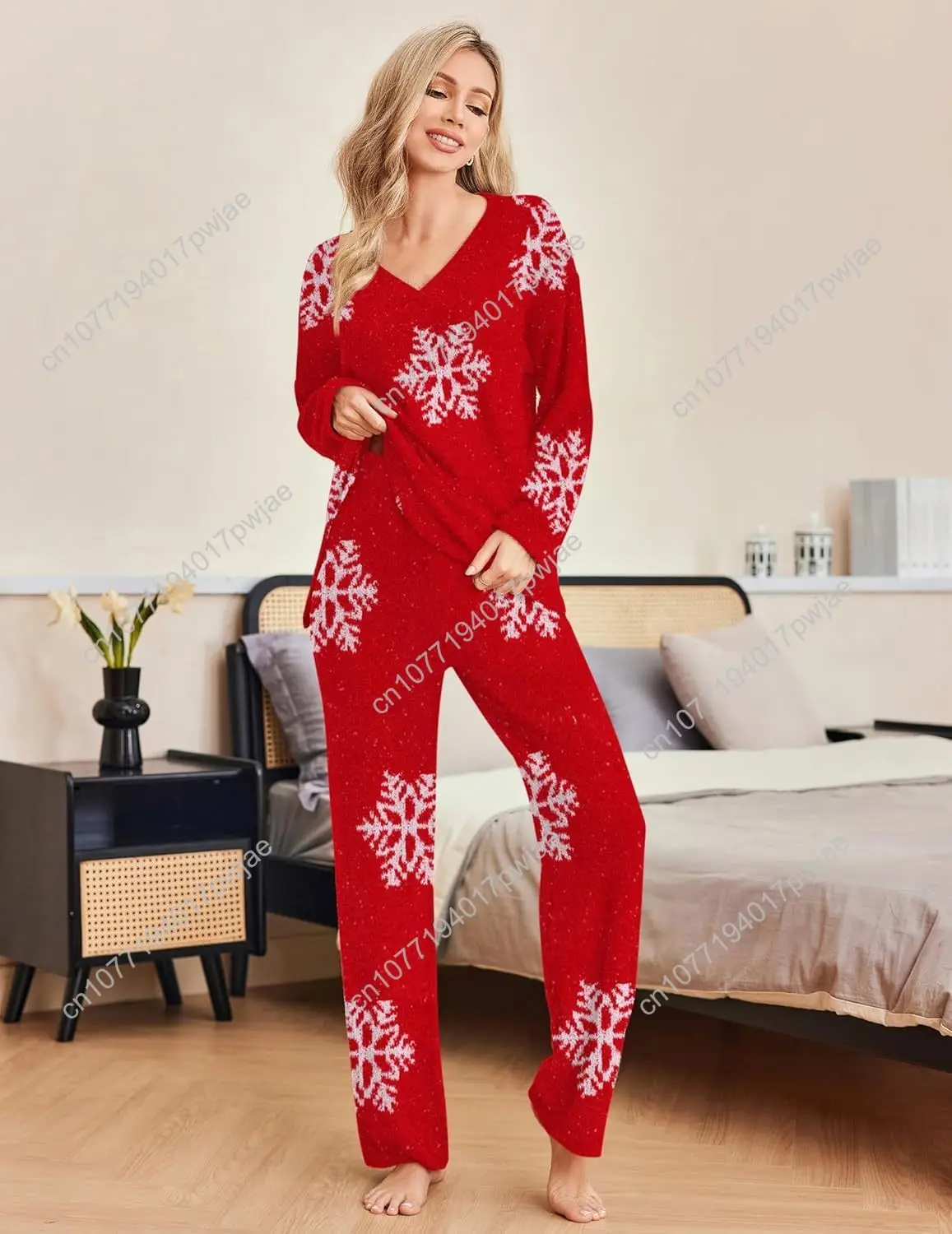 ชุดนอนผู้หญิง Ekouaer ผ้าฟลีซเนื้อนุ่ม ชุดนอนแขนยาว 2 ชิ้น ชุดลำลอง ชุดนอนฤดูใบไม้ร่วง เสื้อสเวตเตอร์ ชุดนอน ไซส์ S-XXL