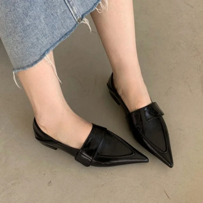 Women Luxury Velvet Moccasins Fashion Pointed Toe Loafers Ladies 2024 Spring New Black Ballet Flat Shoes 35-41