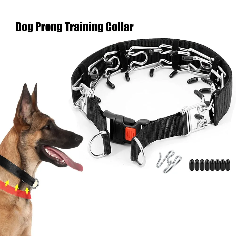 Dog Prong Training Collar with Quick Release Buckle, Adjustable Stainless Steel Pinch Collar for Dogs, Nylon Protective Sleeve,