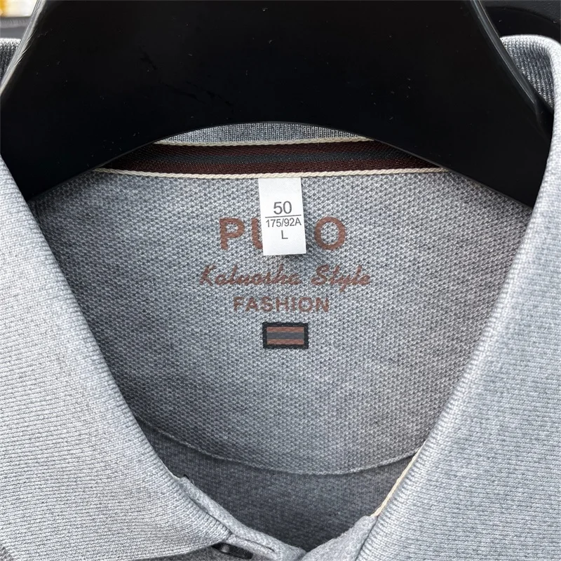 Herbst Neuheit: Herren Langarm-Poloshirt, Einfarbig mit Stickerei, 100% Baumwolle, Lässige Mode-Herrenbekleidung – Detail 15