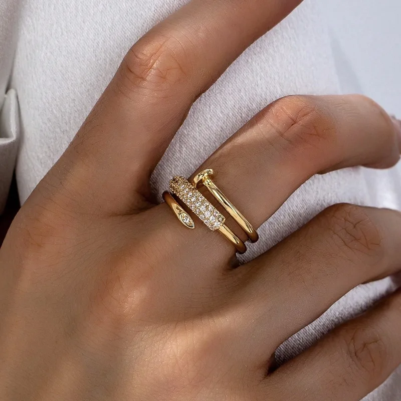 

Micro inlaid zircon three circle nail opening ring, personalized light luxury ring for women, light luxury jewelry
