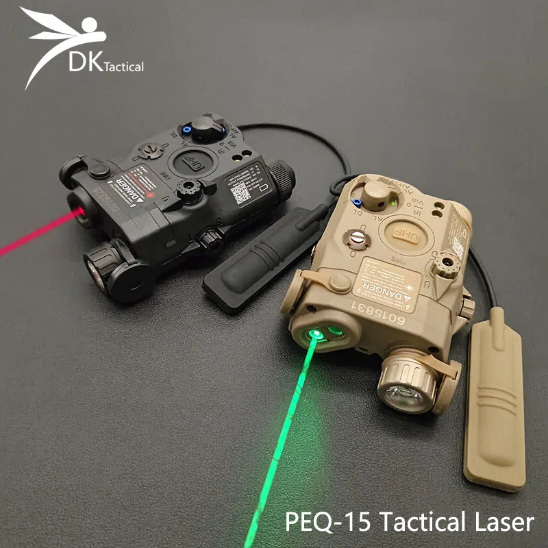 Taktyczny wskaźnik laserowy na podczerwień PEQ15 czerwony zielona kropka/biały LED Laser do broni pasujący do 20MM Rail Airsoft na zewnątrz Laser do