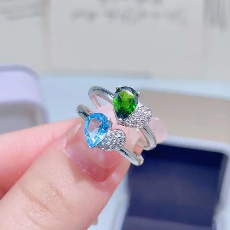 YULEM Natural Topaz/diopside  5*7mm Water Drop Shape Women Wedding Ring Women Jewelry 925 Silver