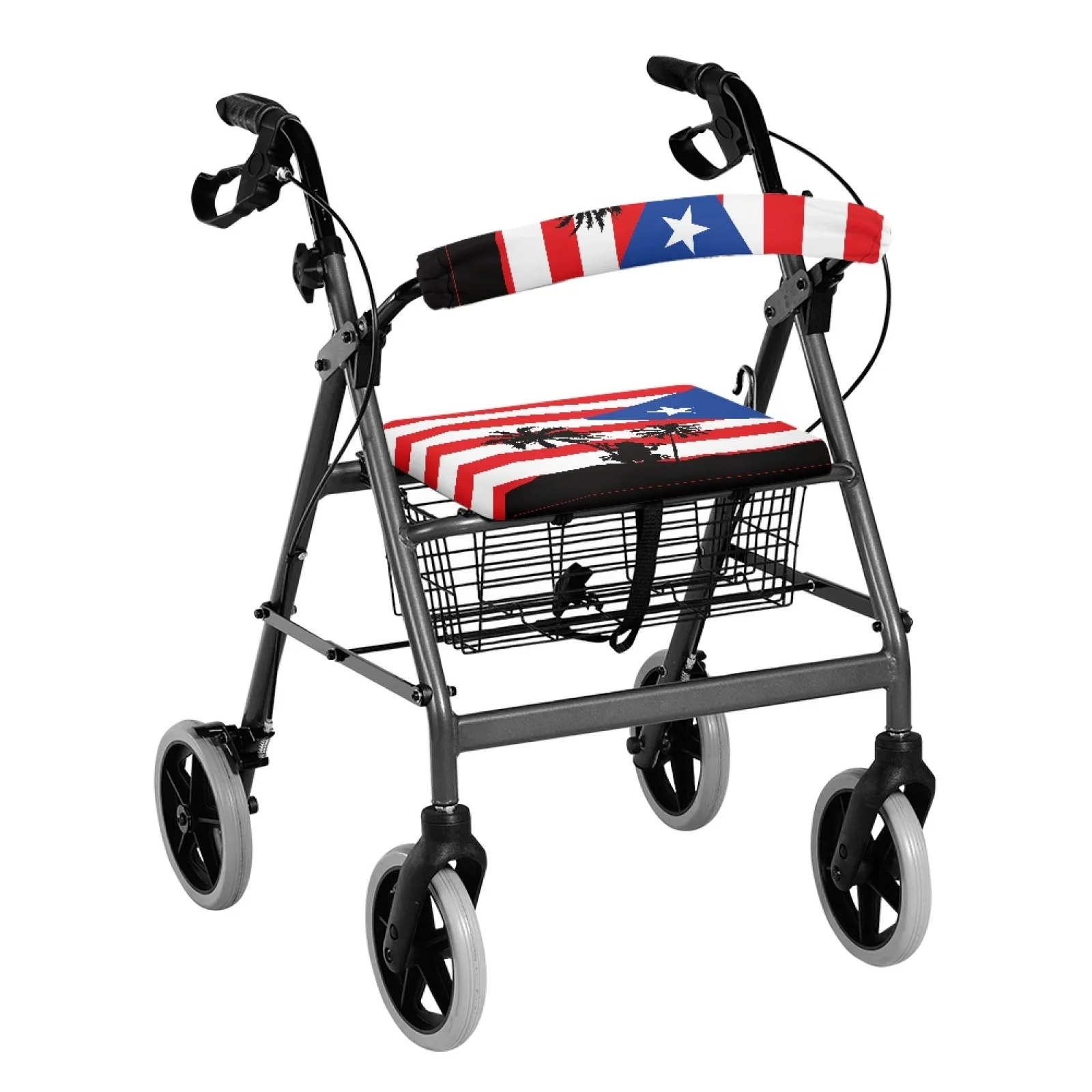 Coloranimal Flag Palm Tree Frog 2 Pieces Walker Seat Cushion Cover Adjustable Buckle Rollator Walker Seat and Back for Family