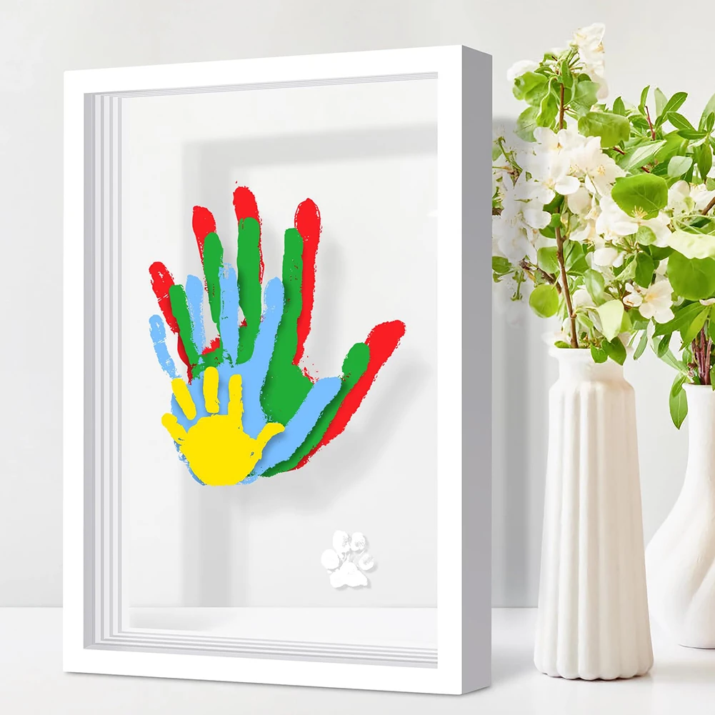 DIY Wooden Frame Handprint Photo Frame Kit DIY With 6 Paints Pen Eraser Paintbrush Family Handprint Kit Keepsake