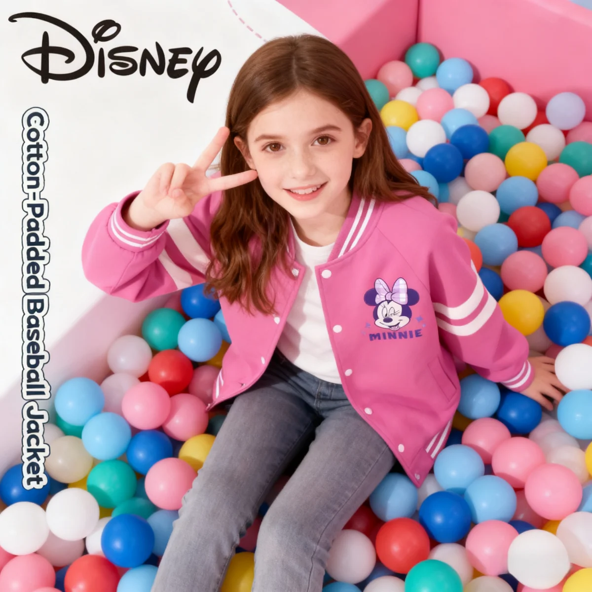 

Disney Kids Warm-keeping Windproof Baseball Jacket Girls Comfortable Breathable Outerwear Trendy Preppy Style Baseball Jacket