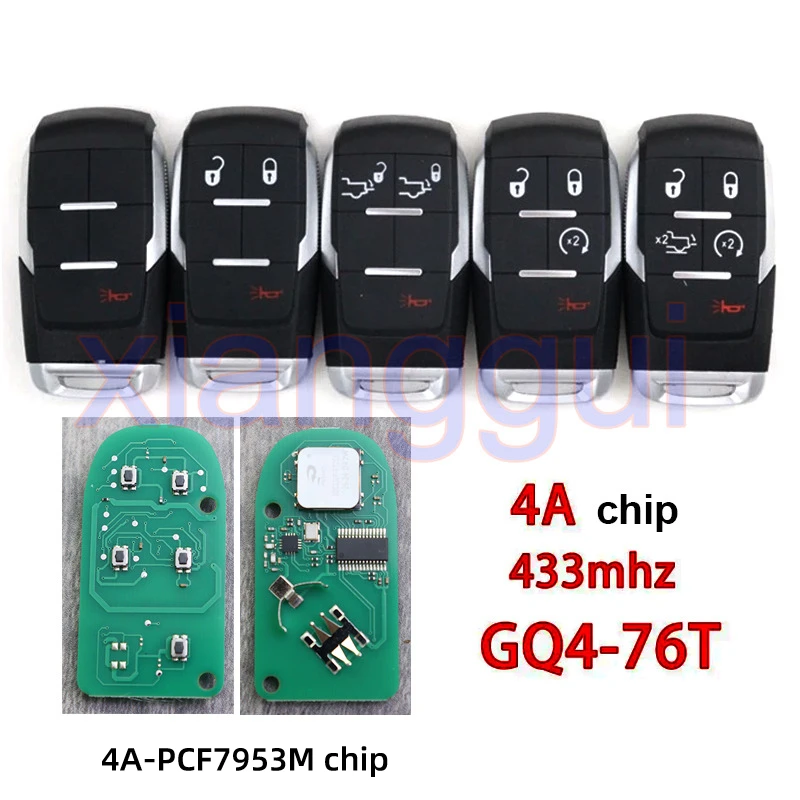 

GQ4-76T 433MHz 4A Chip Keyless Go 68374994 Car Key Remote for Dodge RAM Pickup HD 1500 2500 3500 4500 5500 Key Shell 2019-2024