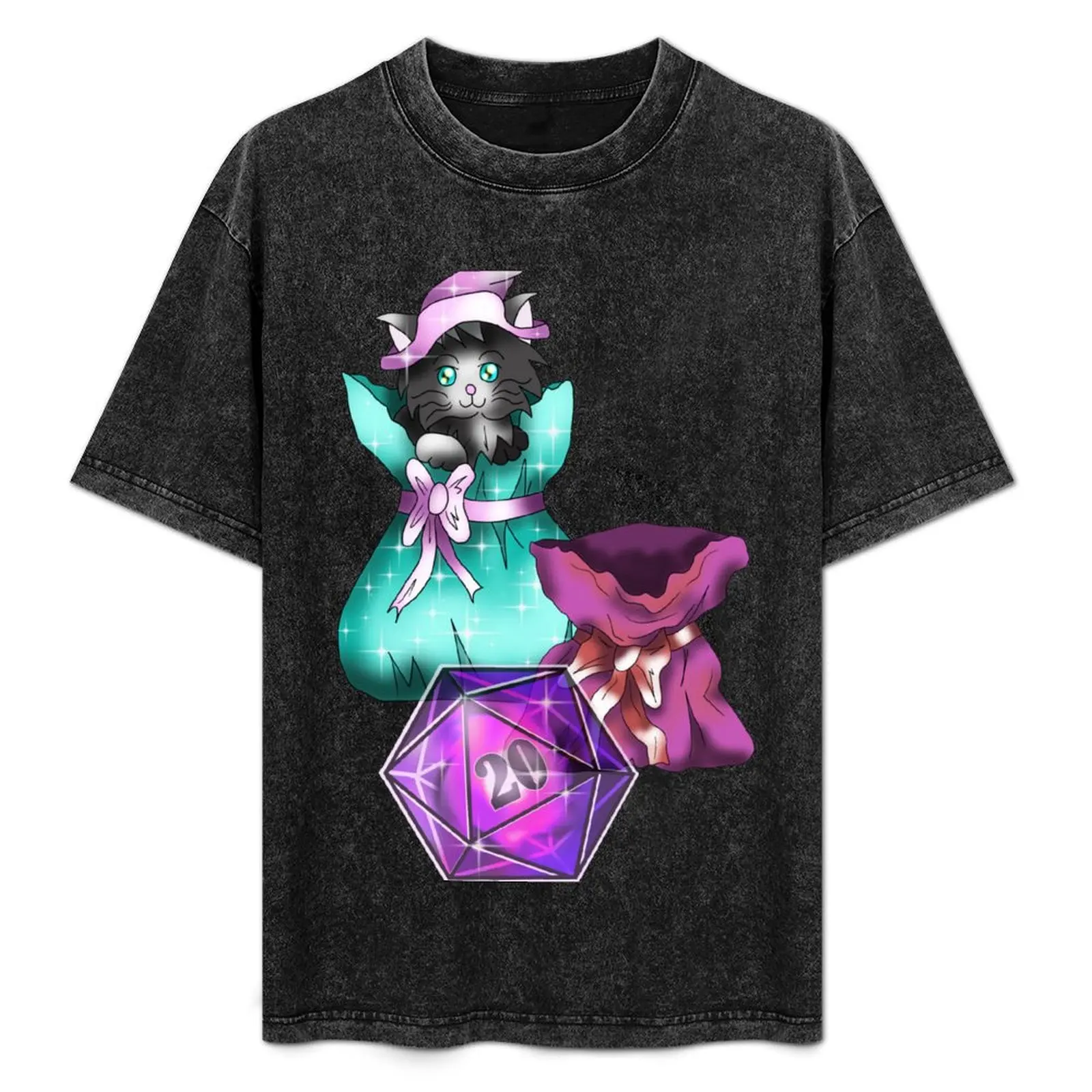 

Cute black cat with a dungeons and dragons D20 dice T-Shirt anime t shirts boys animal print mens fashion