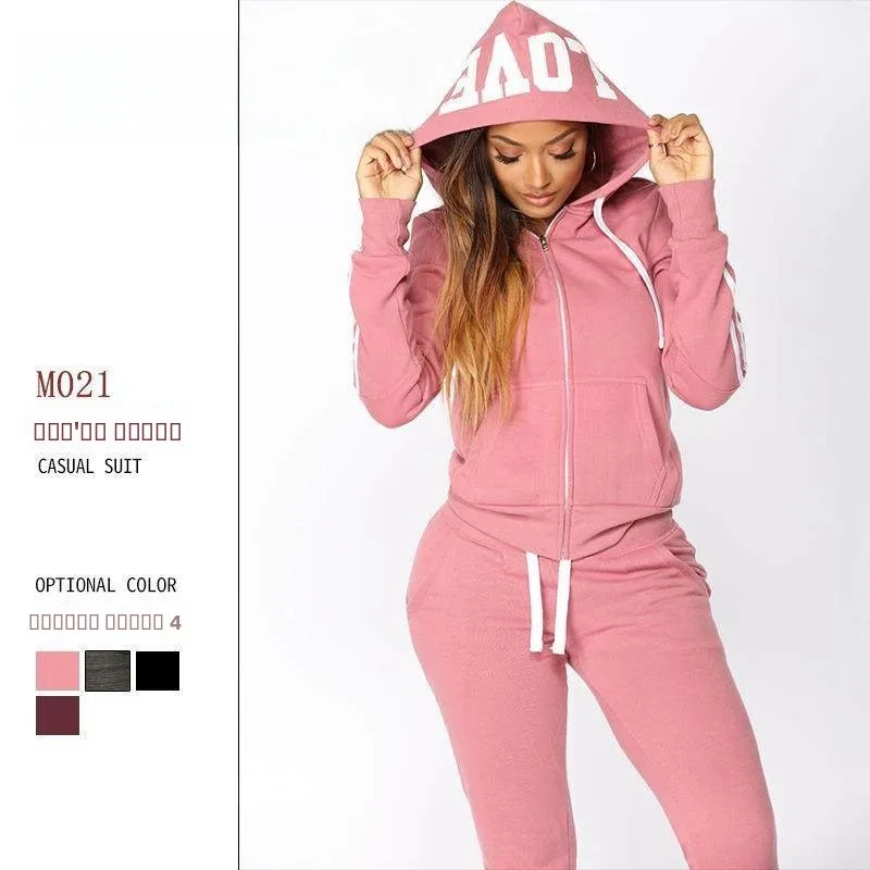 

2023 New Women's Long Sve Sweatirt And Pants Sports Suit Set High Waist Casual Trousers Pure Color PVC Material