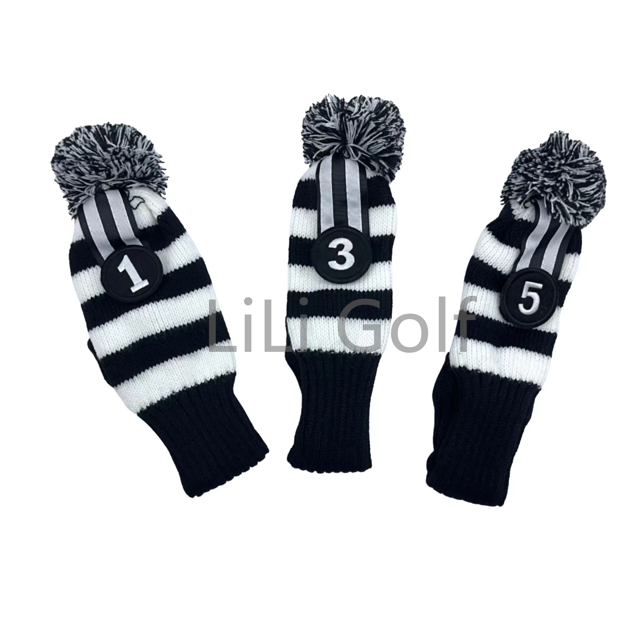 3 Pcs/set Golf Black White Pattern clubs Head cover Knitted Hybrid UT Driver Fairway Wood 1 3 5 Wood Knitting Cover