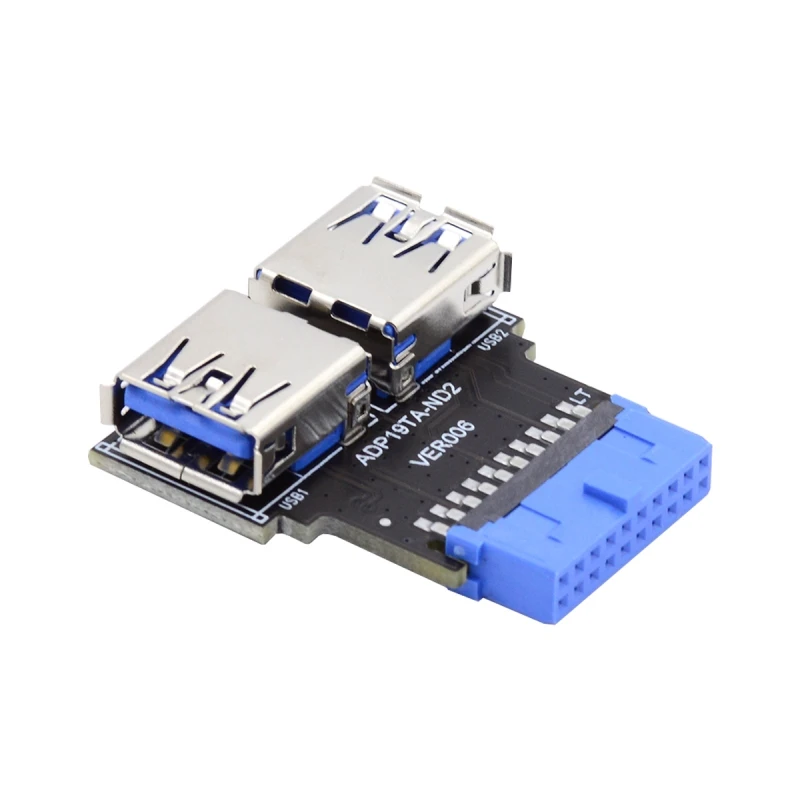 Zihan Dual USB 3.0 Adapter Type A Female to Motherboard 20/19 Pin Box Head Slot 5Gbps Horizontal PCBA