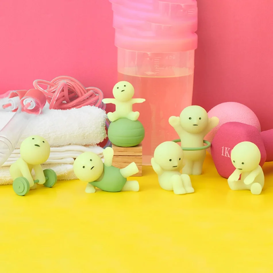요가 피트니스 시리즈 미니 피규어 귀여운 야광 장식 인형 침실 시리즈 블라인드 박스 모델 장식품 선물
