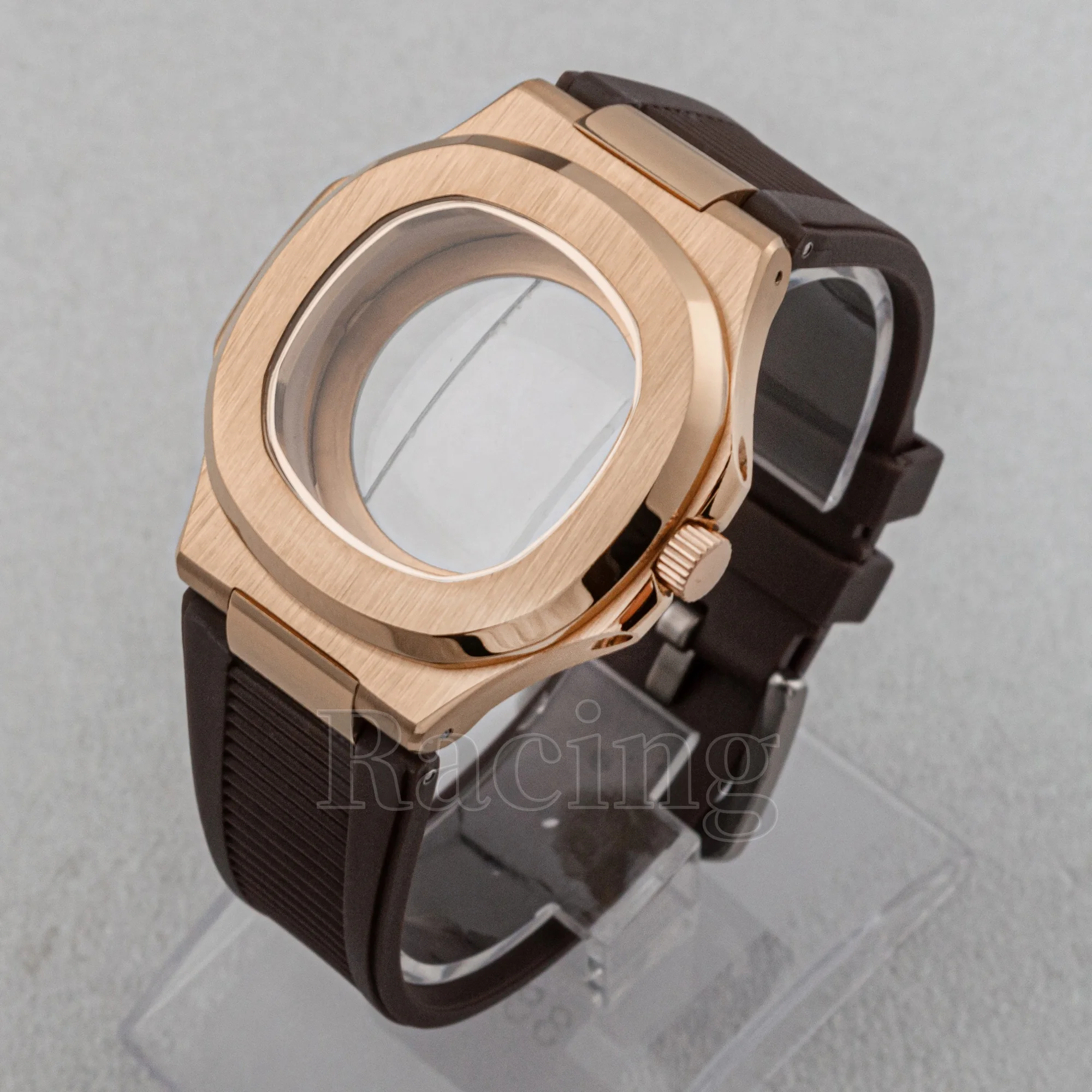 NH35 Watch Case Rubber Strap for Nautilus Sapphire Glass 41mm Case Watchband fit NH35/NH36 Automatic Movement Watch Accessories