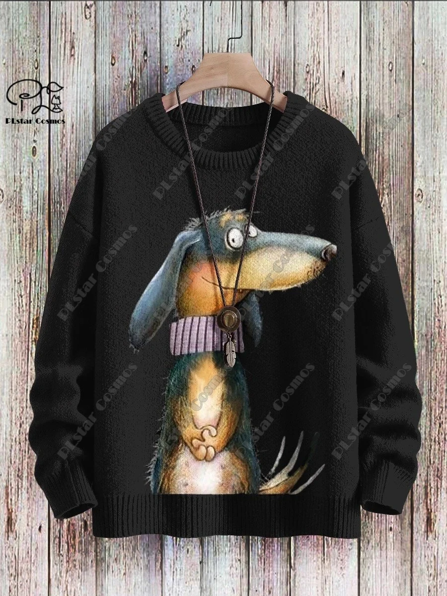 Unisex Animal Series 3D Printing Casual Sweater, Unisex, Cachecol bonito, Dog Art Print, Retro, Feio, Novo, Inverno, G-2