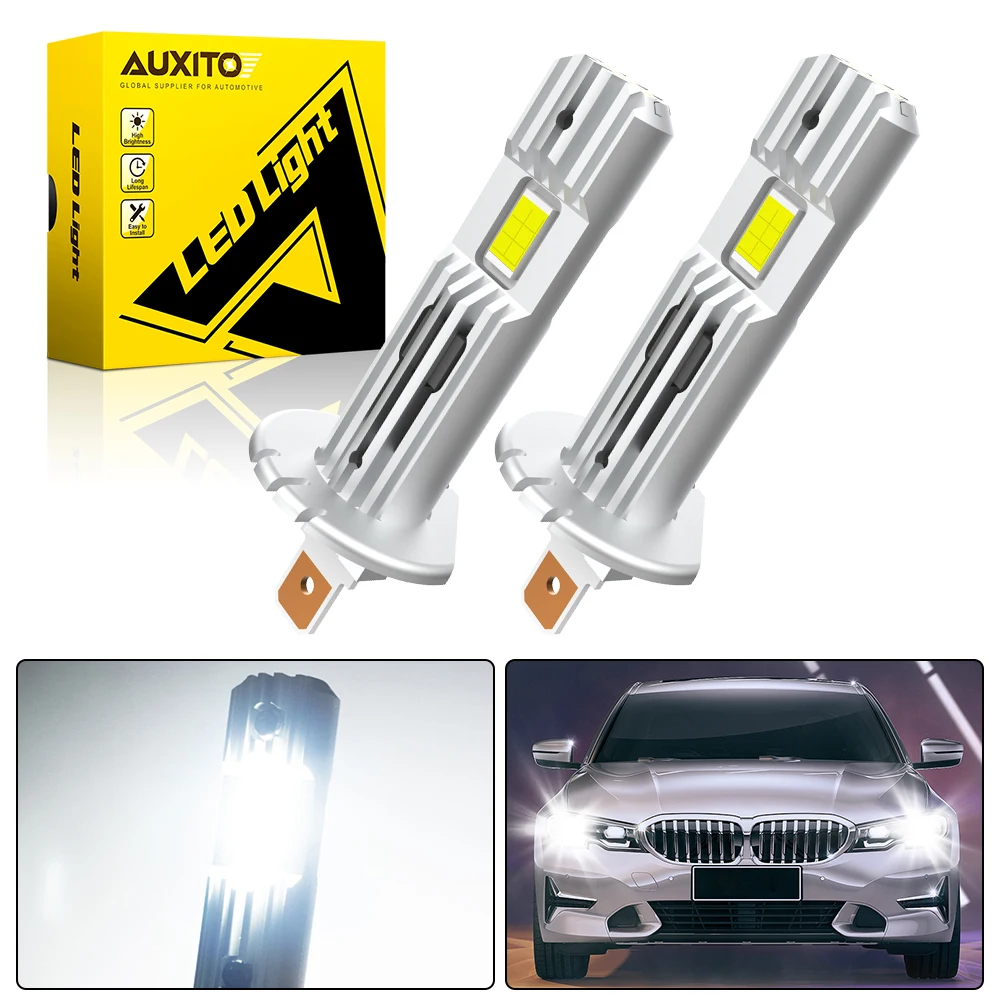 

AUXITO 2 шт. светодиодные лампы H1 для фар, CANBUS, мини-лампы, размер 1:1, новые беспроводные противотуманные фары H1, светодиодные, Plug & Play, 6500K, белый свет, 12В