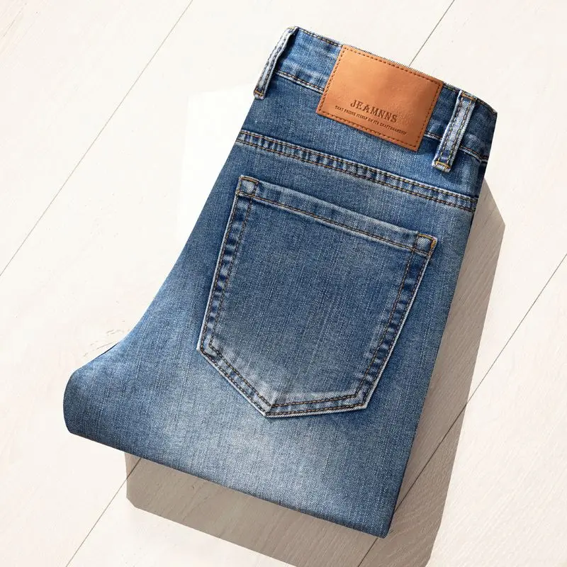 Spring Summer Thin Denim Jeans for Men Blue Straight Stretch Cotton Denim Pants Streetwear Casual Lightweight Trousers Versatile