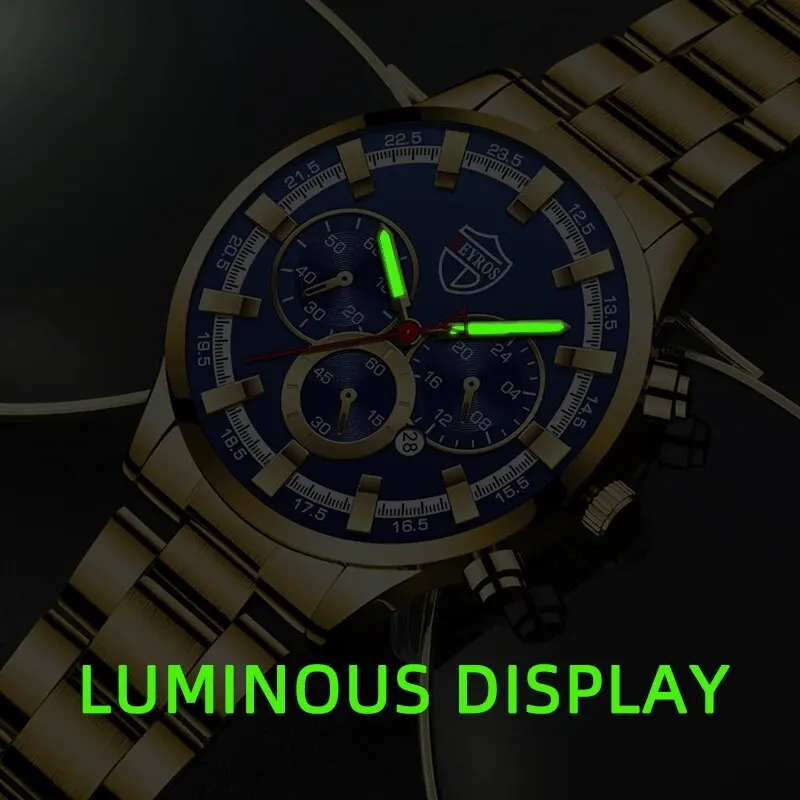 Fashion Men\'s Watches Business Stainless Steel Quartz Wrist Watch Calendar Date Male Casual Sports Luminous Clock