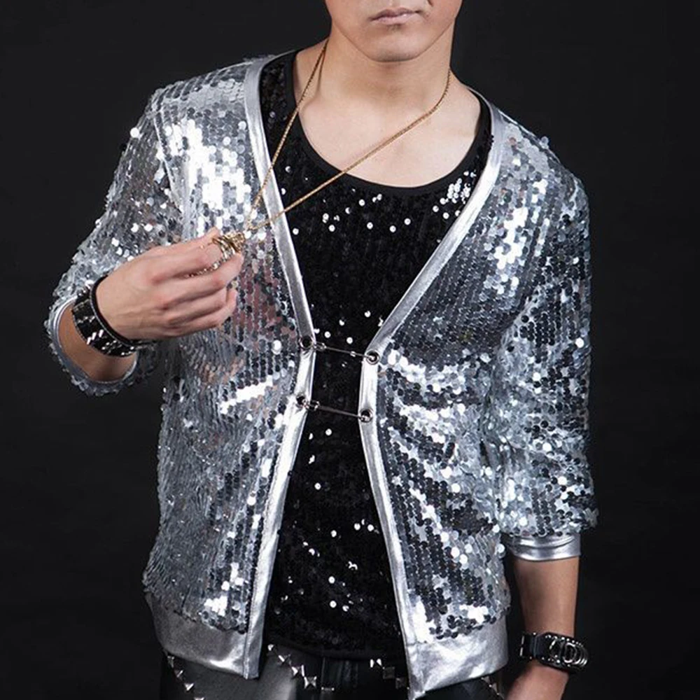 

Mens Spring Sequin Sparkling Ballroom Jacket Fashion Nightclub Dj Niche Youth Stage Performance Costume Mens Clothing 2026 New