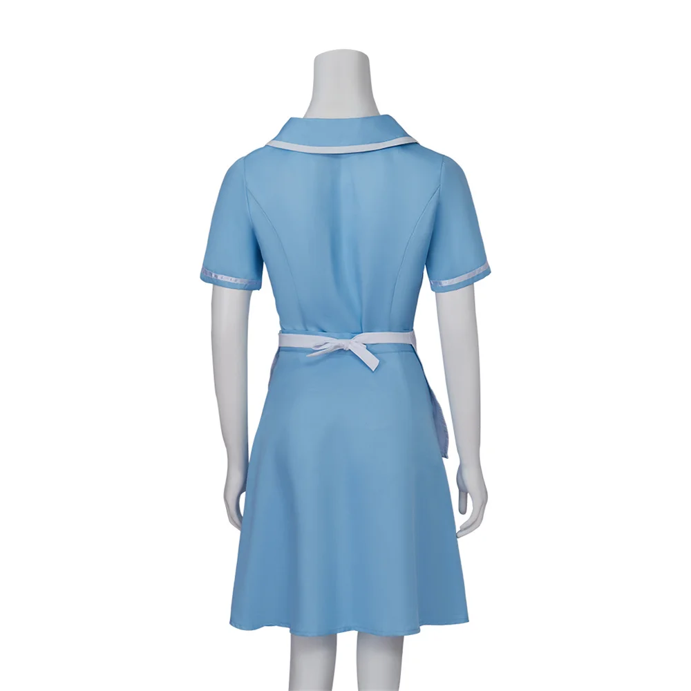 TV Waitress Cosplay Maid Dress Women Light Blue Housekeeper Costume Nightclub Bar Uniform with Apron Halloween Party Wear