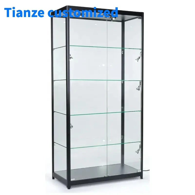 

(customized)China Retail Store Lighted Show Glass Display Aluminum Frame Display Cabinet with Adjustable Glass Shelves