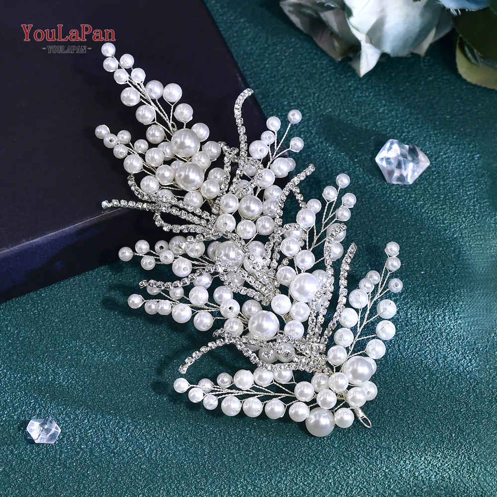 YouLaPan Pearl Bridal Hair Pieces Headwear Wedding Rhinestone Headband Trendy Woman Party Hair Accessories Handmade Tiara HP739