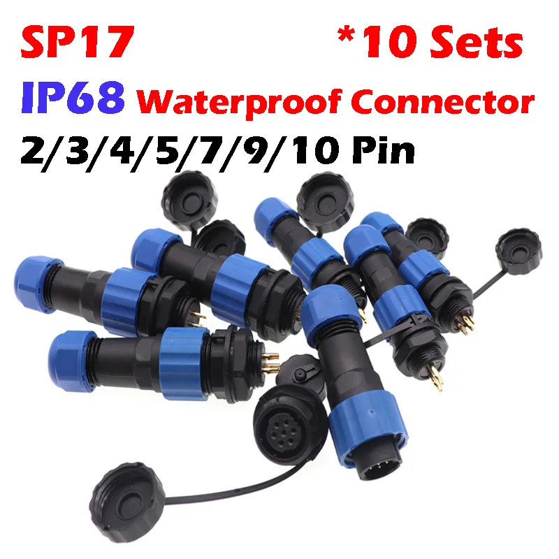 10Sets  SP17 2/3/4/5/7/9/10 Pin waterproof connector,electrical Male and female connectors waterproof electrical wire connector