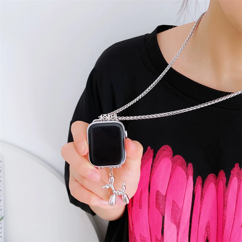 Necklace Metal Chain Strap Strap For Apple Watch 44mm 40mm 45mm 49mm 41mm Replacement Band For iwatch 9 7 SE 6 8 5 4 3 2 1 Ultra