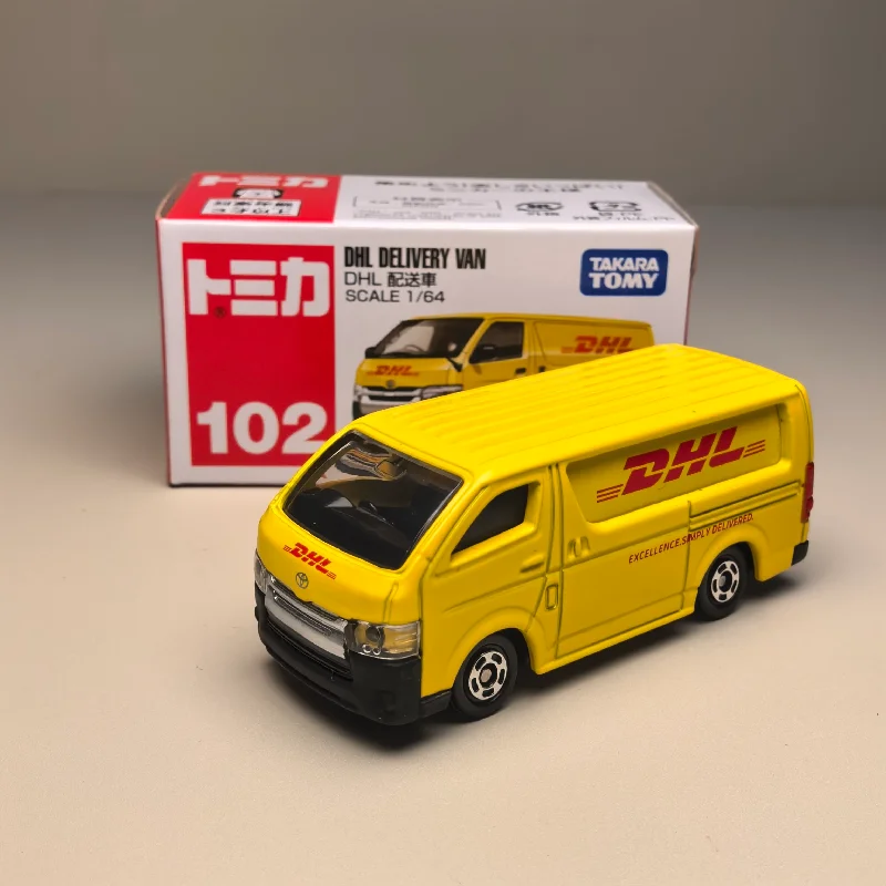 Takara Tomy Tomica New No.102 Toyota Hiace DHL Delivery Van Diecast Alloy Simulation Logistics Vehicle Desktop Collectible Toy